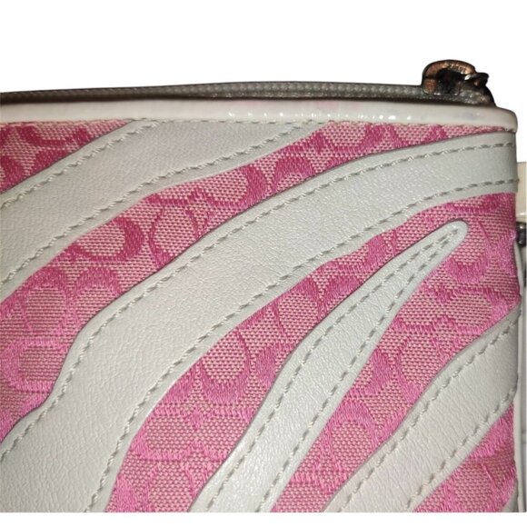 Coach Peyton Zebra Stripe Pink & White Wristlet - Picture 2 of 5